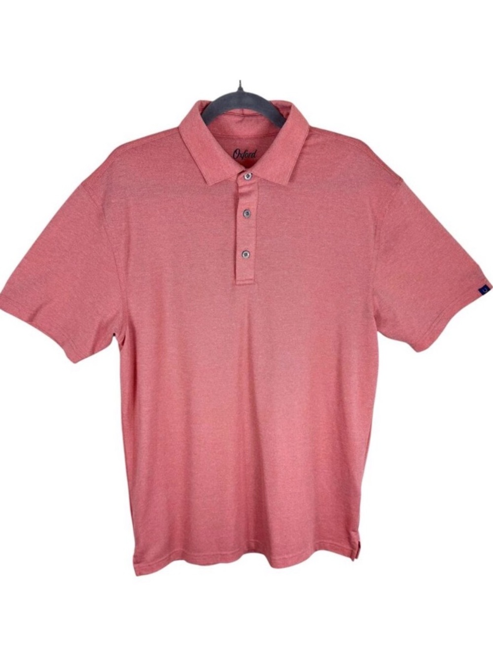 Oxford Salmon Pink Short Sleeve Collared 1/4 Button Light Polo Shirt Mens Size M